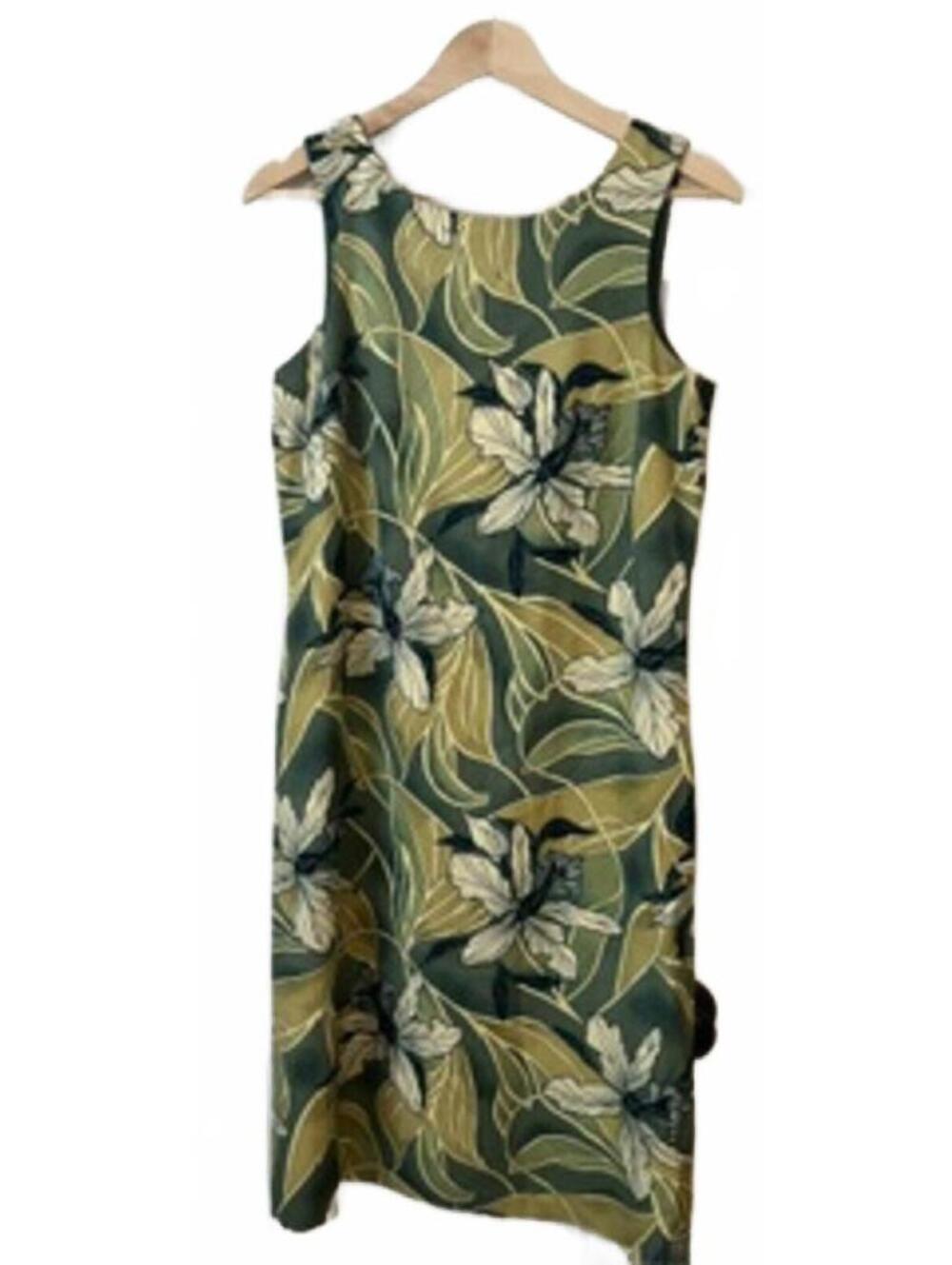 Tommy Bahama Silk Sleeveless Floral Dress Green Botanical Tropical Sun Size 6